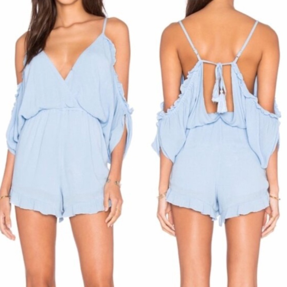 Lovers + Friends Malia Ruffled Romper in Pale Blue